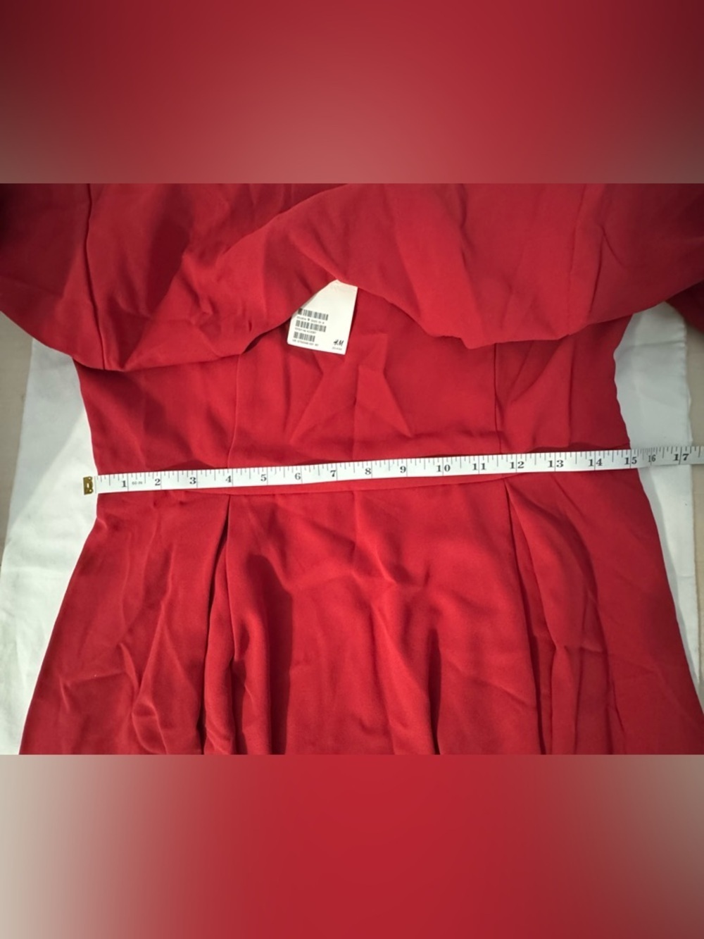 H&M Red Fit & Flare Dress Size 8 Scalloped Eyelet Sleeve V-Neck NWT - Picture 7 of 7
